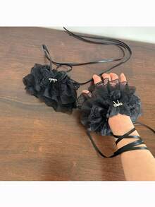 1pc Lolita Lace Trim Leg Warmers, Sheer Mesh Sleeve Leg Warmers For Women, Bow Decor, Harajuku Style - Multicolor - View 6