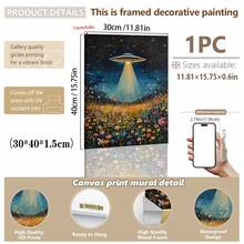 1件，帆布壁挂，带框墙饰，复古太空飞船，UFO野花墙饰，复古花卉油画，花卉外星人信徒墙饰——一份巧妙又时尚的礼物。复古家居装饰，适用于房间装饰、卧室装饰、宿舍装饰、客厅装饰。 - 彩色 - 查看 18