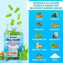 Sea Moss Gummies + Algae Omega-3 For Adults, 15-IN-1 Organic Irish Sea Moss Superfood With_Vitamins C D3 B12, Turmeric, Bladderwrack, Supports Energy, Brain, Immune, Daily Vitality, Sugar-Free, 60 Cts - Flavor NameA - 查看 4