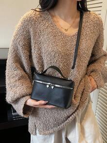 Túi xách hộp nhỏ màu trơn tối giản cổ điển dành cho nữ - màu đen - Xem 2