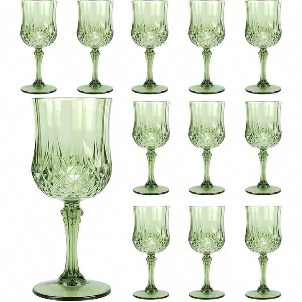 Plastic Wine Glasses Plastic Goblets Vintage Style Cordial Drinking Glasses Wedding Reception, Grand Event Party Supplies 12, New Green