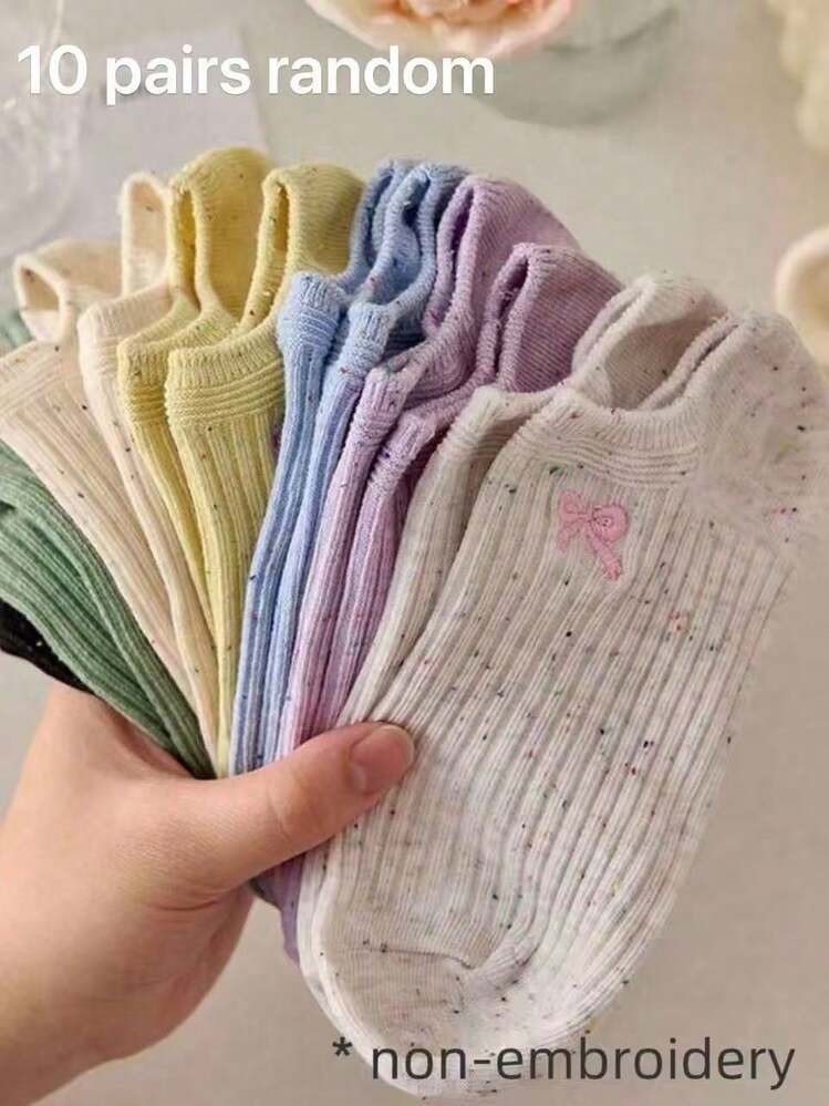 5 pares de calcetines de tobillo con estampado para mujer, calcetines de tripulación a rayas, aptos para todas las estaciones, colores aleatorios - Multicolor - Añade 6