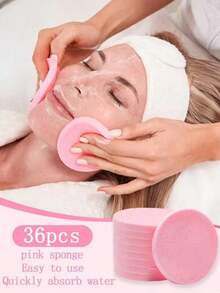 36/24/12/2Pcs Compressed Facial Sponge, Facial Cleansing Sponge, Suitable For Beauticians, Compressed Makeup Sponge, Round Face Washing Sponge, Compressed Exfoliating Makeup Remover Sponge For Women (Pink), Valentine's Day Gift, Christmas Gift