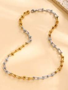 ZIRUISP 时尚迷人的U型马蹄铁混色手链项链套装，女士不锈钢低过敏18K镀金首饰礼品，日常佩戴 - 彩色 - 查看 3