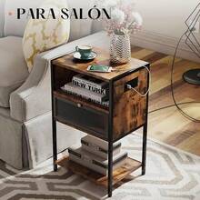2pcs Bedroom Nightstand Mesa De Noche Rústica Con Estación De Carga Usb - Marrón - Ver 7