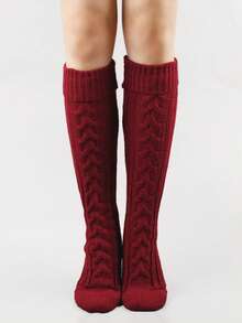 1双加厚针织麻花过膝袜，保暖休闲，日常穿着舒适。 - 彩色 - 查看 3