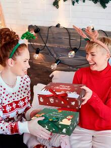 4pcs/1pc Christmas Cardboard Gift Box, Christmas Cake Box, Gift Box With Bow Lid, Party & Holiday Gift Box, Large Gift Box, Luxury Sturdy Foldable Cardboard Box, Christmas Party Gift Supplies, Elegant Gift Packaging Box - Multicolor - View 3