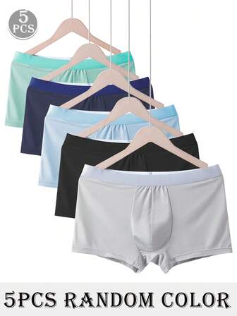 5 Packs Assorted Solid-Color Men's Briefs - Comfortable Ice-Silk Thin-Weave Boxer Briefs