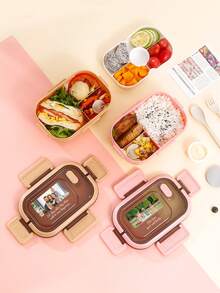 Kotak Bekal Makan Siang dengan Foto Kustom, Dilengkapi Garpu dan Sendok, 3 Kompartemen, Kotak Bekal dengan Peralatan Makan, Wadah Saus, Alas Pancake, Aman untuk Microwave dan Mesin Pencuci Piring - MultiWarna - View 5