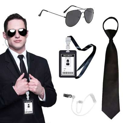 Wedding Security Agent Costume Accessories Set, Secret Security Service Kit With Tie, Glasses, Earpiece, Suitable For Women And Men Roleplay Party Games