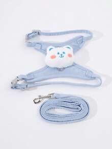 1pc Adjustable Rabbit Harness Leash, Cute Bear Ear Rabbit Harness Leash, Suitable For Small Pets And Rabbits, Small Animal Collar And Leash, Harness With Leash, Adjustable Leash