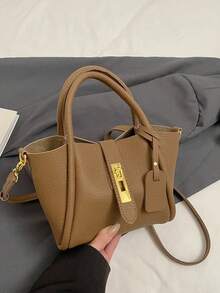 Bolso de cesta de moda para mujer, adecuado para salir, citas, ir al trabajo, puede contener cuaderno, cosméticos, billetera, teléfono, bolso de hombro con decoración de candado, estilo elegante para señoritas jóvenes