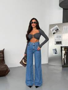 SQUALO Women's Blue Washed, Ripped, And Distressed Effect Jeans Street Style - Blue - View 4