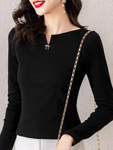 1pc Women's Off-Shoulder Long Sleeve T-Shirt, Fashionable And Stylish, High-End Vibe, Autumn/Winter 2025 New Arrival