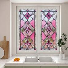 1 件全新彩色玻璃窗膜，波西米亚复古花卉和格子图案，静电玻璃贴纸保护隐私，可移除，适用于窗户、卧室、客厅、厨房墙壁装饰、房间装饰墙贴墙贴 - 粉色 - 查看 8