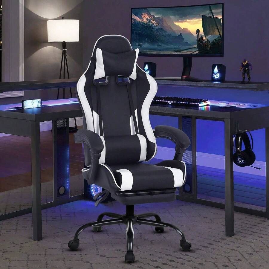 Ergonomic Racing Style Gaming Chair | Computer Desk Chair With Adjustable Lumbar Support | Breathable, Reclinable Design For Long Gaming/Work Hours - White - View 1