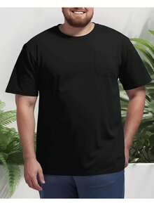Big And Tall T-Shirts With Pocket For Men, S-5XL Plus Size Basic Short Sleeve Casual Tees For Work Daily - 黑色 - 查看 5