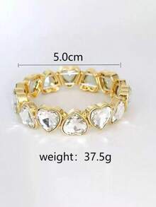 1pc Fashion Personalized Love Rhinestone Elastic Bangle Bracelet, Suitable For Everyday Wear For Women