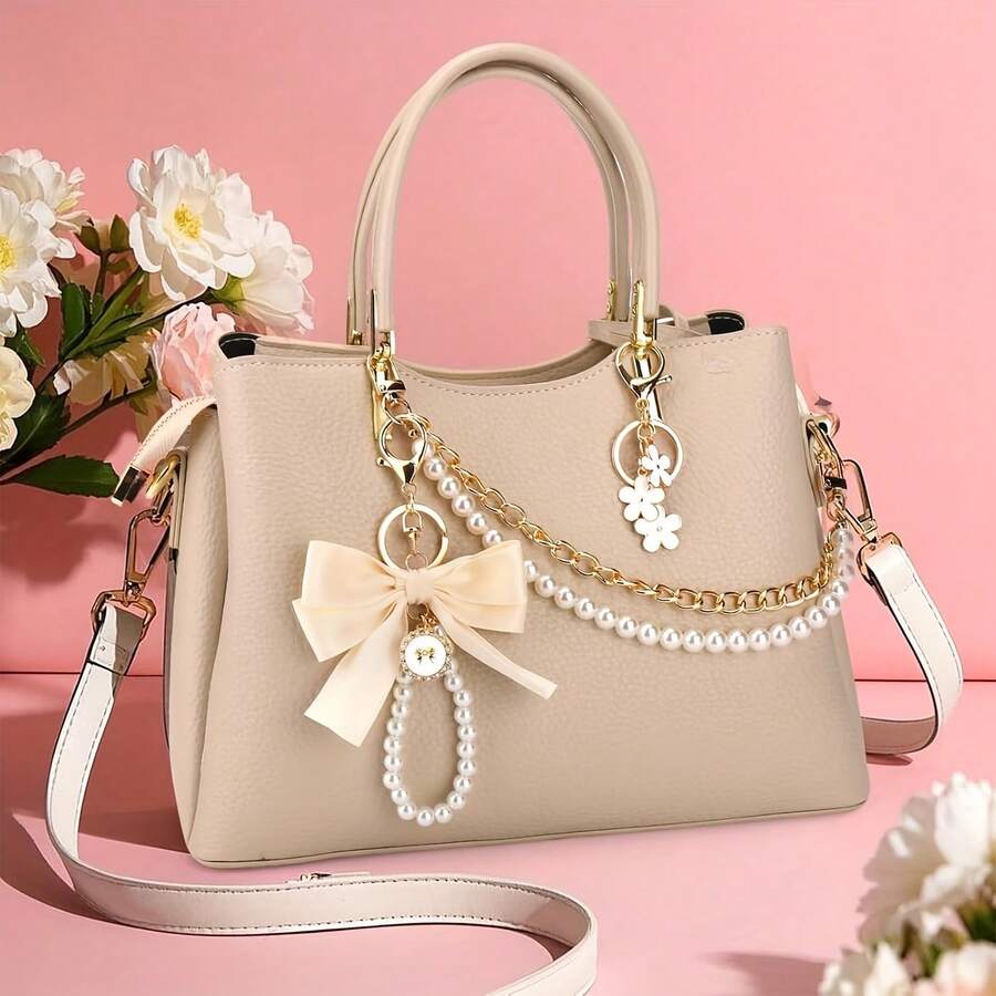 Bộ 3 móc khóa và mặt dây chuyền túi xách bằng kim loại sang trọng - Móc khóa túi xách thanh lịch với điểm nhấn ngọc trai và phần cứng tông vàng dành cho ví nữ, túi xách tay, túi đeo chéo và túi đeo vai, phụ kiện ví | Móc khóa túi xách thanh lịch | Móc khóa túi xách sang trọng - Nhiều màu - Xem 1