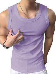 Men's Summer Tank Tops Sleeveless Undershirts Tank Basic Workout Gym Muscle Shirts-2025 - Purple - View 1