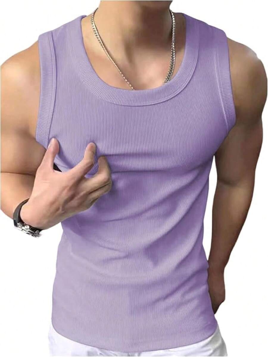 Men's Summer Tank Tops Sleeveless Undershirts Tank Basic Workout Gym Muscle Shirts-2025 - Purple - View 1
