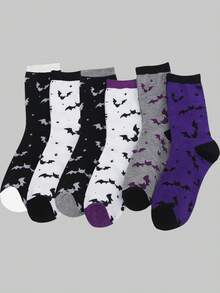 4/6/8 đôi tất họa tiết dơi dành cho cả nam và nữ, thời trang & phong cách, vải thoáng khí thoải mái, tất dài đến bắp chân thông thường cho mùa thu/đông - Nhiều màu - Xem 7