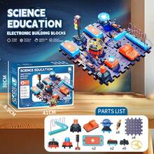电子积木物理电路组装科学实验益智玩具 / 多件套拼图科学教育 / 红绿灯 + 行星灯 + 电路迷宫 + 铃声 + 警示灯 + 风扇旋转 + 声控录音，适合男孩和女孩作为完美的礼物