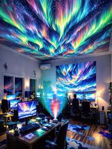 1 قطعة مصباح ليلي مُشرِّع للأورورا يعمل بالطاقة من USB - مصباح إضاءة مزاجي ب- 16 لون متغير لأضواء الشمال والسماء النجمية مع وحدة تحكم عن بُعد، أوضاع إضاءة قابلة للتعديل، مصباح ليلي للسرير والمكتب والحفلات، إضاءة داخلية زخرفية، هيكل بلاستيكي متين، إضاءة محيطية، تصميم خفيف الوزن، ديكورات المنزل