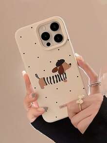 GUCADI 1 件复古 Ins 波尔卡圆点和黑色条纹腊肠犬防摔柔软触感手机壳适用于 16、16 Plus、16 Pro、16 Pro Max，秋冬防水防震防刮