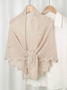 1 件女式纯色镂空流苏三角披肩，时尚高端波西米亚风格披肩夹克，舒适透气的连衣裙披肩，多功能轻质外套围巾，适合日常穿着或旅行 - 米色 - 查看 16