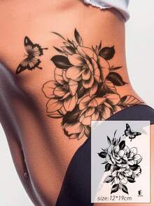 STARTTOOS 9pcs/Set Assorted Pink Rose Flower, Butterfly, Words Temporary Tattoos, Suitable For Arms, Legs, Shoulders, Neck, Collarbone, Daily, Party, Holiday Gifts - Multicolor - View 4