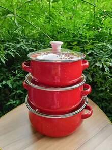 مجموعة 3 قطع من أواني البخار متعددة الألوان المطلية بالمينا، أواني بخار مطلية بالمينا مناسبة لموقد الحث والموقد الغازي، مجموعة أواني مطلية بالمينا عالية الجودة سميكة مكونة من 3 قطع مع مقبضين مزدوجين، قدر الحساء، قدر المعكرونة، قدر طعام الأطفال، وعاء الشحم، وعاء الحساء المنزلي، مجموعة أواني مطلية بالمينا صغيرة للمطبخ، مجموعة 3 قطع مطلية بالمينا صغيرة لقدر الحليب، قدر المعكرونة، قدر الحساء، مناسبة لطعام الأطفال، موقد الحث والموقد الغازي