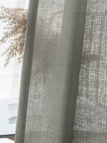 1片/2片亚麻质感薄纱窗帘 - 半透明，顶部带孔眼，方便悬挂，适用于客厅和卧室装饰 - 灰色 - 查看 2