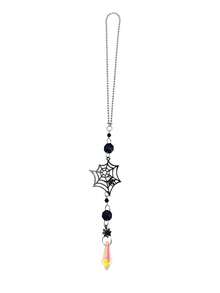 Halloween Gothic Car Rearview Mirror Hanging Ornament Black Moon Spider Web Crystal Suncatcher For Car Interior Decoration - Black - View 11