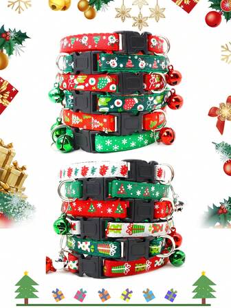 1 st. nylonhalsband med jultryck och presentmönster, lämpligt för katter och små hundar, slumpmässig färg