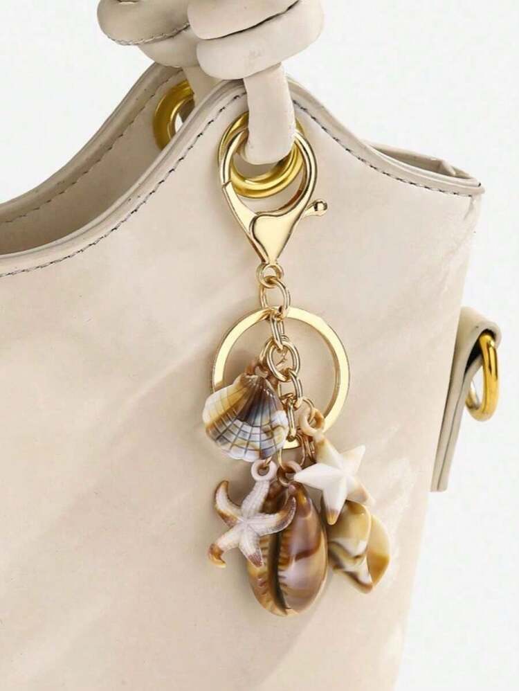 1pc Unisex Natural Dual-Tone Seashell Keychain, Cloud Spiral Shell & Starfish Pendant, Summer Beach Series Gift For Friends, Keychain Accessory - Nhiều màu - Xem 3