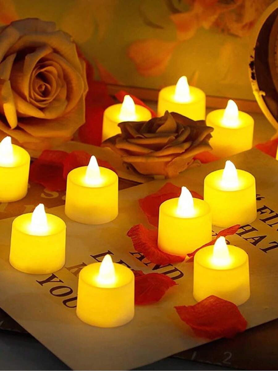 24pcs-Warm Color Flame Free LED Candle Light, 1.7 Inch Night Light Decorative Light, LED Electronic Flameless Small Candle,Creative Wedding Birthday Wedding Candle Venue Decoration Props Electronic Candle, Love Gift Valentine's Day Decoration Back To School Valentine Day - 暖色 - 查看 1