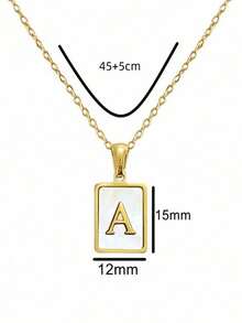 1 Piece Fashionable Stainless Steel Square Pendant Shell. 26 English Letters A-Z, Necklace, Non-Fading, Suitable For Ladies' Daily Wear. - Multicolor - View 5