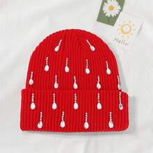 Knit Rhinestone Embellished Hat For Women, Winter Warm Beanies Cap For Outdoor Shopping, Dating, Ski - Đỏ - Xem 2