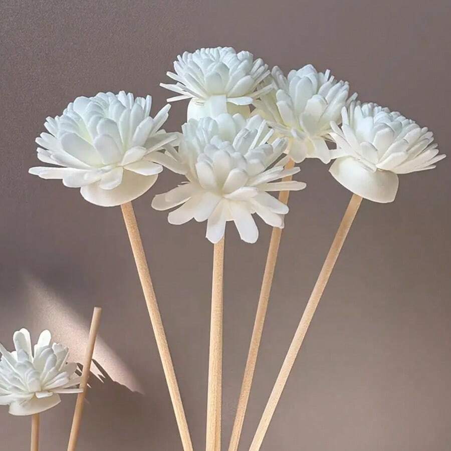 5/10/25件扩香棒和白色泡沫花套装，泡沫香薰花扩香棒，纤维棒，精油蒸发棒，家居装饰配件，适用于卧室、办公室、浴室、婚礼派对 - 彩色 - 查看 1