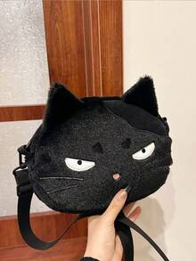 黑色猫咪斜挎包，新款可爱单肩包，趣味丑萌手机袋，适合女孩使用。 - 黑色 - 查看 8
