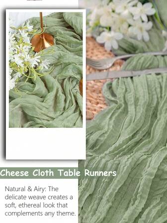 10条装鼠尾草绿纱布桌旗，适用于森林主题婴儿派对、新娘婚礼装饰，乡村风纱布桌旗，可用于派对、初领圣餐、订婚等场合的中心装饰。