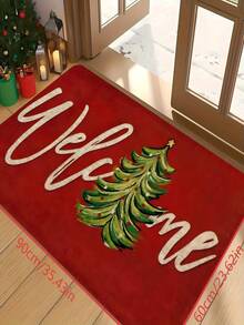 1pc Christmas - Welcome Home Christmas Tree Theme Doormat Rug - 900g/㎡ Soft Velvet, Machine Washable, Durable, Stain Resistant, Quick Drying, Suitable For Indoor/Outdoor Doormats, Home Decor, Bedroom, Kitchen, Photography, Prop, Outdoor Decor Gifts, Holiday Gifts, Area Rugs, All Season