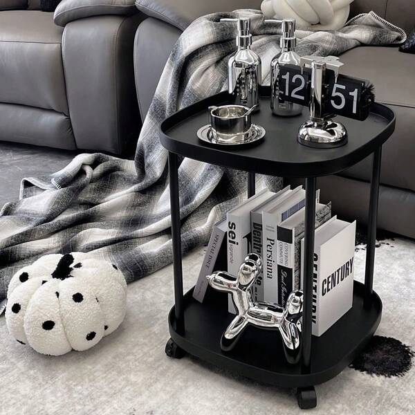 1 pezzo Tavolino da caffè moderno e minimalista con 2 ripiani di archiviazione, adatto per soggiorno, comodino, camera da letto e ufficio, stile latte e olio, facile da montare