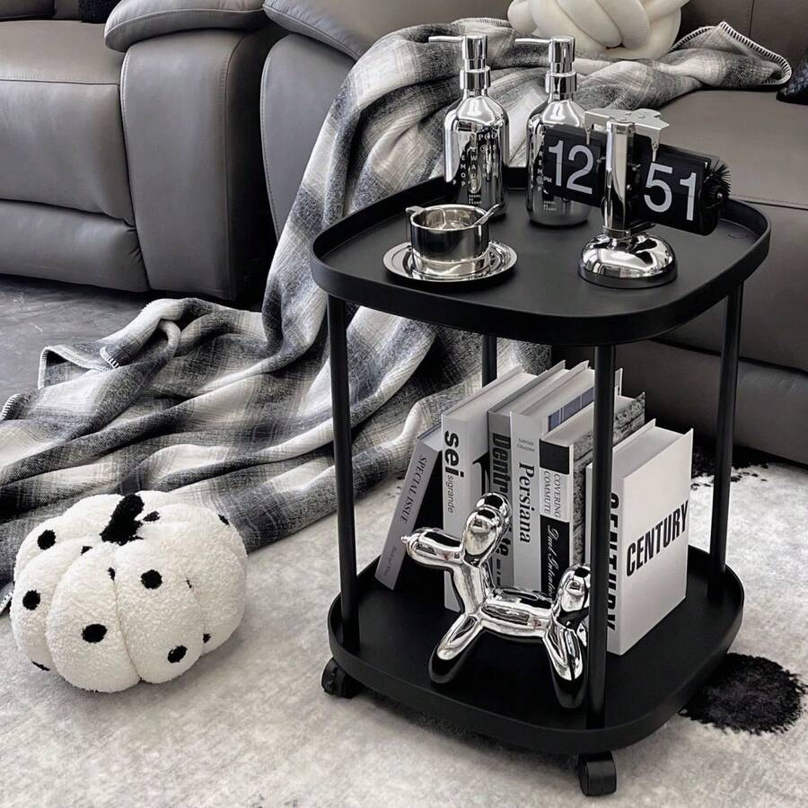 1pc Modern Minimalist Creative Coffee Table With 2-Tier Storage Shelves, Suitable For Living Room, Bedside, Bedroom And Office, Milk & Oil Style Coffee Table, Easy Assembly