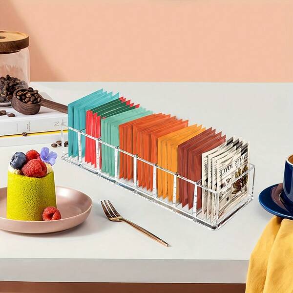 1pc/2pcs Transparent Acrylic Tea Bag Storage Box - Minimalist Multi-Compartment Design, Suitable For Tea Bags, Seasoning Packets, Ketchup Etc. - Food-, For Kitchen, Pantry Or Office, Great For Thanksgiving, Back To School Gifts