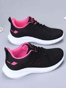 女士休闲运动鞋，轻便舒适的低帮步行鞋，圆头系带休闲跑鞋，网眼透气面料镂空轻便运动鞋