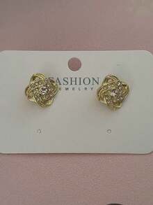 1 件时尚精致的几何设计耳环，简约优雅的耳环适合作为青少年的礼物，双面印花木质泪珠吊坠耳环适合女性日常佩戴 - 金色 - 查看 12