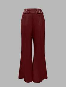 Pantalones de cintura alta elegantes de unicolor para mujeres, adecuados para el transporte en verano y principios de otoño - Burdeos - Ver 2