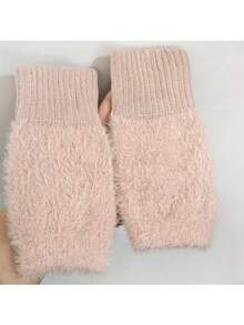 新款女士冬季貂毛半指手套，柔软保暖。奢华纯色毛绒针织露指手套。保暖羊毛半指手套，女士冬季毛绒针织手套，保护手腕和手指，适用于触屏设备，非常适合办公室、学生、写作和日常佩戴。 - 彩色 - 查看 16